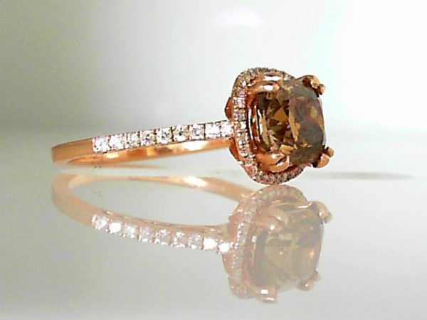 Lady's Rose Polished 14 Karat Cushion Halo Engagement Ring Size 6 With One 2.12Ct Cushion Si2 Cognac Diamond And 50=0.24Tw Round G/H Si2 Diamonds Gram Wt: 2.71 - Image 2