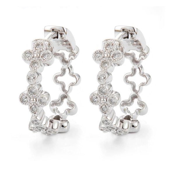 Lady's Yellow 18 Karat Medium Diamond Open  Clove Cross  Hoop Earrings with Mill Gran Accents
0.70CTW Natural Diamonds G/H SI2
