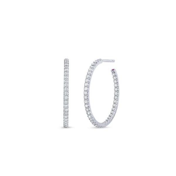 Lady's White 14 Karat Insd Out Hoop Dia Earrings With 42=2.00Tw Round G/H Si2 Diamonds