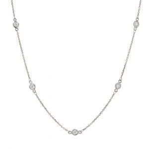 Lady's White 18 Karat Stations Necklace Length 16 14=0.27tw Round Diamonds set in triple stone stations