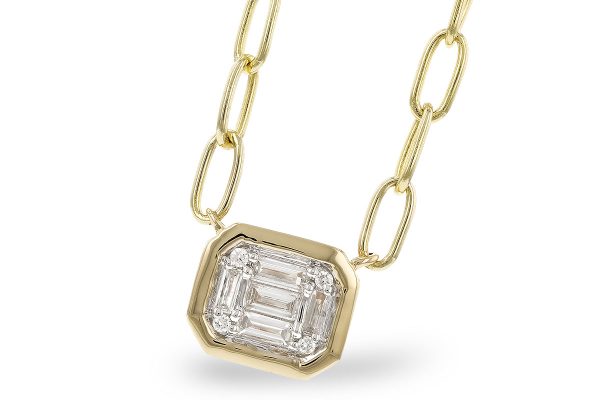 Lady's Yellow 14 Karat Paperclip Necklace With 5=0.14Tw Baguette Diamonds