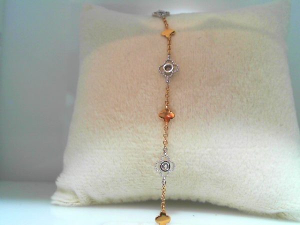 Lady's Twotone Rw 18 Karat Stations Bracelet Length 8 5=0.23tw Round Diamonds - Image 2