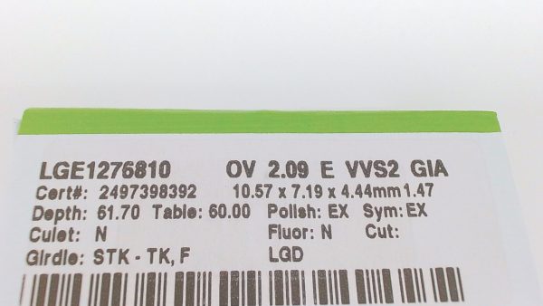 Lab Grown Diamond Loose With One 2.09Ct Oval E Vvs2 Diamond