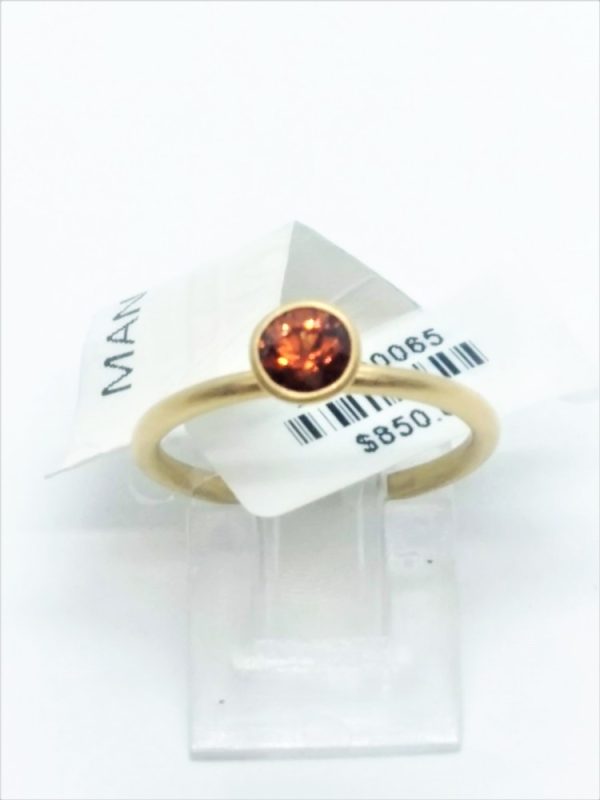 Lady's Yellow 18 Karat Fashion Ring Size 6.25 With One Round Mandarin  Garnet