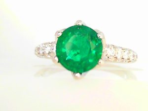 Lady's Fashion Ring one 1.46ct Round Emerald
36=1.00mm Round G/H SI1 Diamonds
24=1.10mm Round G/H SI1 Diamonds
6=1.75mm Round G/H SI1 Diamonds
6=1.50mm Round G/H SI1 Diamonds