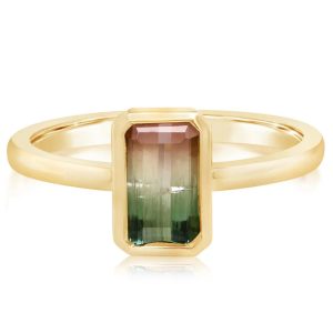 Lady's Yellow 14 Karat Bezel Fashion Ring Size 7 With One 1.14Ct Baguette Tourmaline