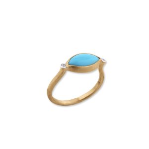 Lady's Yellow 24K Satin Contemporary Fashion Ring Size 7 With 2 = 0.02Tw Round Diamonds And One = Marquise Turquoise from Sleeping Beauty Mine