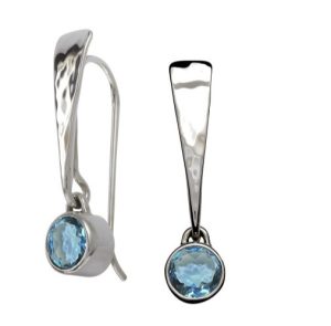 Nautilus Sterling Silver Hammered Drop Earrings With 2= Round Blue Topazs