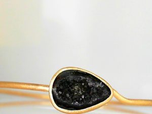 Nina Nguyen  14 Karat Yellow Matte'  Adorn Petite Black Geode Bangle Bracelet
 STONES: BLACK GEODE