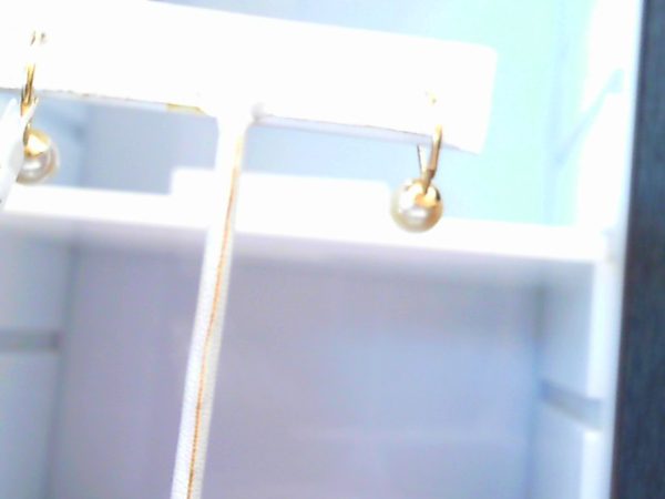 Lady's Yellow 14 Karat Small Hoop Earrings With 2= Round Pearls