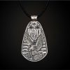 William Henry is proud of our American heritage, and we pay homage to the strength and ideals that created the dream we all share. The Denali is a striking pendant wrought in sterling silver with artwork that captures the iconography of our history. A wishbone clip in PVD black coated stainless steel holds one to three guitar picks, and whether you play guitar or you don’t, this piece is gorgeous on the neck. Finished with a fine stitched leather cord and sterling silver clasp, entirely built in our Oregon studio. - Image 5