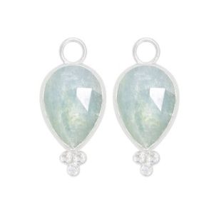 NINA WYNN White Sterling Silver Matte' MIA Small Aquamarine/Moonstone Charm 2=9.00tw Pear Shaped Rose Cut  Blue Aquas
6= Round Moonstones
With rich, regal maquamarine in a petal-like pear shape, the moonstone-accented Mia Small Sterling Silver Charms bloom with any of our hoops and mix well with other styles.