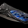 M3 ZURICH BLUE WAVE
EDITION 002 of 988 PIECES -
The Zurich ‘Blue Wave’ is a beautiful money clip featuring a frame in hand-forged 'Brain Wave' damascus by Chad Nichols, inlaid with blue 10,000 year-old fossil Woolly Mammoth tooth, and white topaz gemstone. 
FEATURES & SPECS
Mechanism: tension
Engraved serial number