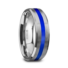 Alternative Metals
LAWSON
METAL TYPE: Tungsten Carbide
WOOD/INLAY: blue stripe
WIDTH: 8MM
PROFILE: Flat Beveled
FINISH: Satin
SIZE: 10