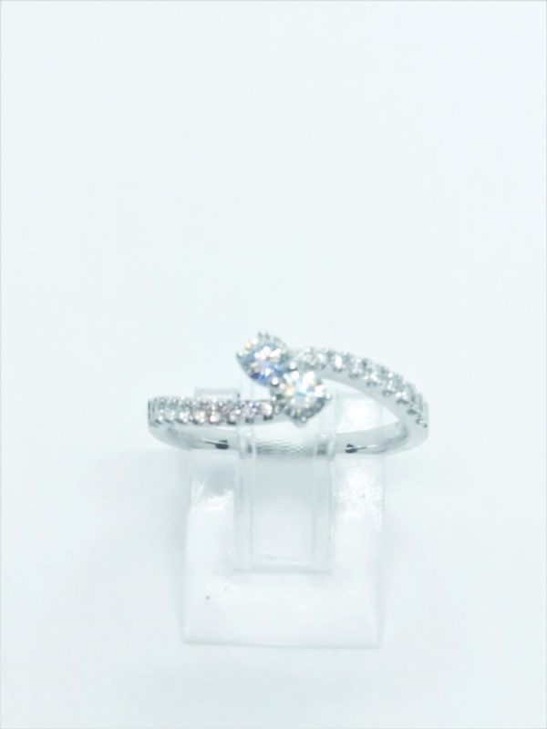 White 18 Karat By Pass Fashion Ring Size 6.75 With 2=0.35Tw Round G/H Vs2 Diamonds And 18=0.20Tw Round G/H Si1 Diamonds