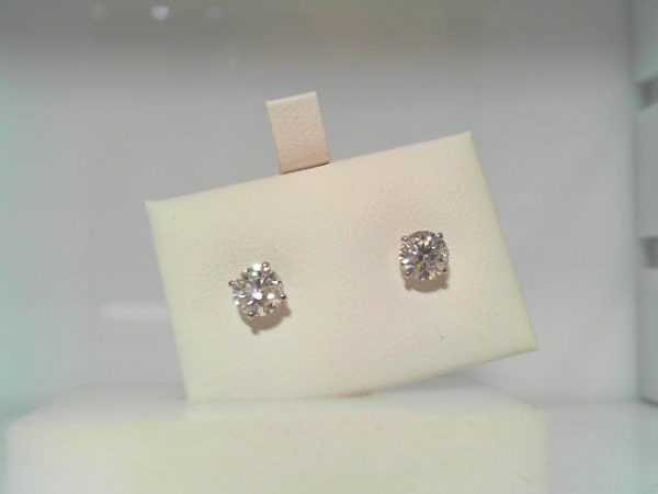Lady's White 14 Karat Stud Earrings With 2=1.47Tw Round G/H Si2 Diamonds