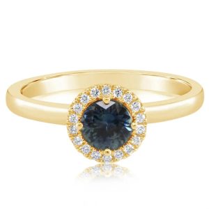 Lady's Yellow 14 Karat Contemporary Fashion Ring Size 7 With One 0.79Ct Round Bluish Green Sapphire And 18=0.07Tw Rose Cut Diamonds
Type: Ring
Metal Type: 14K Yellow Gold
Gemstone:
5.25 mm Round Montana Sapphire from Montana, USA (0.79 ct) - 525MS - Enhancement: Heated
Total Gem Weight: 0.79 tcw
Diamonds:
Stone Count: 18
Total weight: 0.07 ct
Grade: G-H SI1