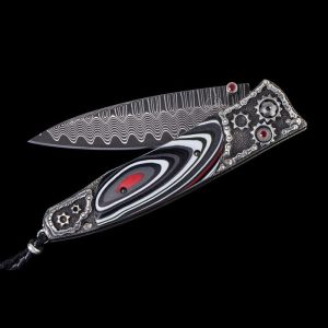 Gentac Collection, B30 TOP GEAR - Edition 19 of 100

Hand-carved sterling silver inlaid with Fordite. Hand-forged 'Wave' damascus blade with a VG-10 core, ruby gemstones.

One-hand button lock system
Leather carrying case
Shipped in an elegant woodpresentation box

 The Gentac ‘Top Gear’ features a beautiful frame in hand-carved sterling silver by Lee Downey, inlaid with Fordite (aka 'Motor City Agate'). The blade is 'Wave' damascus with an extra-strong core in VG-10. The one-hand button lock and the thumb stud are set with red ruby gemstones.

An exceptional design that offers rigorous performance in a sleek, comfortable knife, the Gentac is also the perfect canvas to showcase William Henry’s range of exotic materials and techniques.

Measurements
Blade 3.25" (82.5mm)
Handle 3.80" (96.5mm)
Overall open 7.00" (177.8mm)

Share:   
Customer Reviews