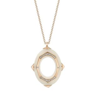 Lady's Rose 14 Karat Open Link Necklace Length 16 With 0.16Tw Round Diamonds on Palm Ivory