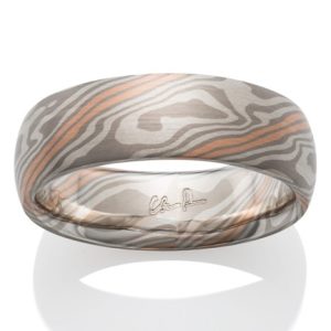 Gent's Red gold 14k & Palladium & Silver  Satin Mokume Fashion Ring Size 10