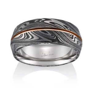 Gent's Mokume Steel & 18K Yg Satin Kona Damscs Fashion Ring Size 11