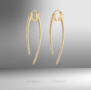 Lady's Yellow 14 Karat "Sabre Tooth" Inside Outside Open Hoop Earrings 106=1.02tw Round G SI1 Diamonds