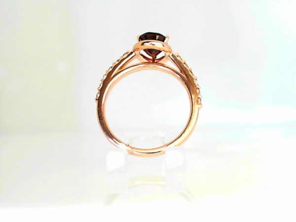 Lady's Rose 14 Karat Pear Garnet W Accent Diamonds Fashion Ring Size 6.5 With 12= Round Diamonds - Image 3