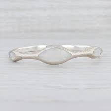 Lady' Neptunes Hammered Sterling Silver Bangle Bracelet  with 10= Round Moonstones