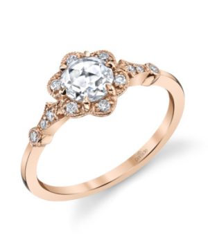 Parade Design Lumiere Vintage White Polished 18 Karat Engagement Ring Size 6.5 With One 0.29Ct Rose Cut F/G Vs2 Diamond And 12=0.09Tw Round F/G Vs2 Diamonds Gram Wt: 2.44 gr