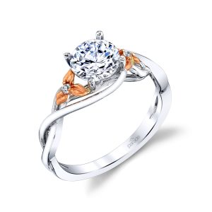 Lady's Lyria Floral Infinity Twist, Two Tone 18 Karat Satin Engagement Ring Size 6.5 2=0.02tw Round F/G VS2 Diamonds Gram Wt: 3.08