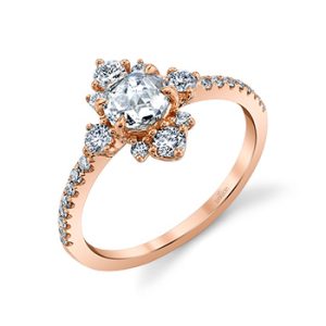 Lady's PARADE DESIGN LUMIERE  Rose 18 Karat Vintage Engagement Ring Size 6 With One 0.50Ct Rose Cut F/G Vs2 Diamond And 24=0.42Tw Round F/G Vs2 Diamonds
Gram Wt: 2.43 gr