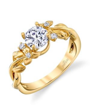 PARADE LYRIA Lady's Yellow 14 Karat Engagement  Ring Size 6.5 With 4=0.07Tw Natural Round Brilliant  Cut Diamonds--Supports Oval 7x5 center stone