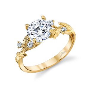 Lady's White 14 Karat Lyria Bridal Engagement Ring Size 6.5 With 4 = 0.10Tw Round Diamonds
A yellow gold ring featuring a round diamond center, accented by leaf-like details and small round diamonds.

Carat Total Weight: 04-RD 0.10

Stone Info: RD: 7.50 mm center-diamondGUIDE

Center stone not included.