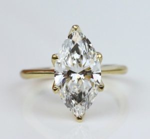 Lady's Yellow 14 Karat Marqu Diamond Ring Engagement Ring Size 6.5 With 14 = 0.05Tw Round G/H Si1 Diamonds Gram Wt: 2.80