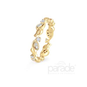 LYRIA Golden Blooms, Lady's Yellow 18 Karat Satin Full Anniversary Wedding Band Size 6.5 10=0.22tw Round G SI1 Diamonds Gram Wt: 2.62