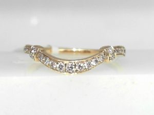 Lady's Yellow 18 Karat Curved With Side Stations Wedding Band Size 6.5 23=0.23tw Round F/G VS2 Diamonds