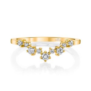 Lady's Yellow 14 Karat Lumiere Bridal Fashion Ring Size 6.5 With 9 = 0.20Tw Round Diamonds
A sprinkling of brilliant white diamonds set along a chevron band of gleaming 18K gold from the Lumiere Bridal Collection. Simply charming alone, stacked, or as amatching wedding band.

Diamond Info: 09-RD 0.20 CTS
