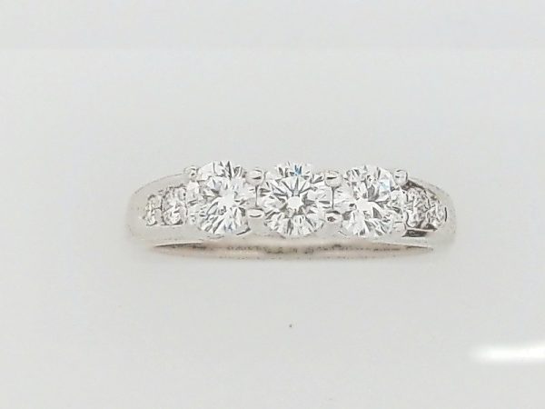 Lady's White 18 Karat 3 Stone Engagement Ring Size 7 one = 0.46ct Round F/G VS2 Diamond
2 = 0.50tw Round F/G VS2 Diamonds
4 = 0.08tw Round F/G VS2 Diamonds