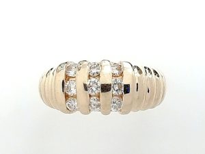 Lady's Yellow 14 Karat Multi Row Wedding Band Size 5 With = Round Diamonds