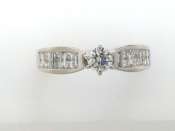 Lady's White 14 Karat Engagement Fashion Ring Size 7 With One = 0.25Ct Round H/I Si1 Diamond
