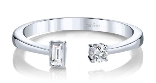 Lady's Yellow 14 Karat Baguette & Round Open Work Fashion Ring Size 6.5
 one = 0.08ct Baguette Diamond
one = 0.06ct Round Diamond
 Gram Wt.: 1.87 - Image 2