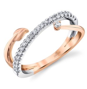 Lady's Two Tone 14 Karat Diamond By Pass Fashion Ring Size 6.5
22 = 0.23tw Round Diamonds
 Gram Wt.: 2.72

This flowing bypass diamond band is capped with our signature Lyria leaf and a singular diamond.