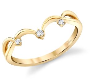 Lady's Yellow 18 Karat Matching Diamond Band Fashion Ring Size 6.5 With 3 = 0.05Tw Round G/H Si1 Diamonds Gram Wt.: 2.17