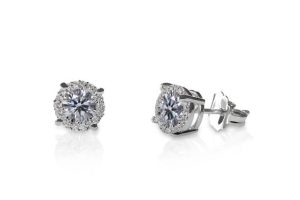 Lady's White 14 Karat Stud Earrings CTW 1.00  GHI SI1/2
