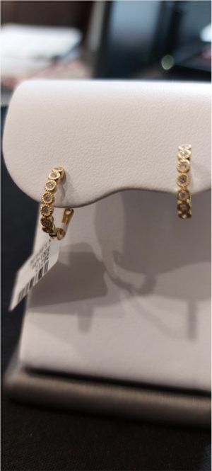 Lady's Yellow 18 Karat Huggie Earrings With 14=0.10Tw Round Diamonds