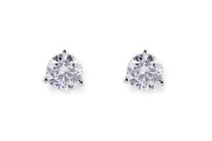 Lady's White 14 Karat  3 Prong Cocktail Style Stud Earrings 2=0.70tw Round G SI3 Diamonds