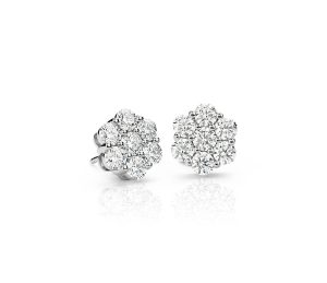 10 Karat White Gold  7 Stone Flower Prong Set Earrings 14=0.65tw Round G/H SI2 Diamonds