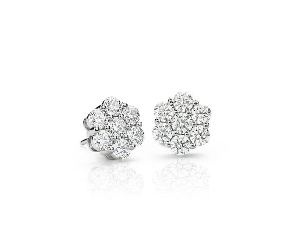 10 Karat White Gold  7 Stone Flower Prong Set Earrings 14=0.65tw Round G/H SI2 Diamonds
