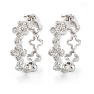 Lady's Yellow 18 Karat Medium Diamond Open  Clove Cross  Hoop Earrings with Mill Gran Accents
0.70CTW Natural Diamonds G/H SI2