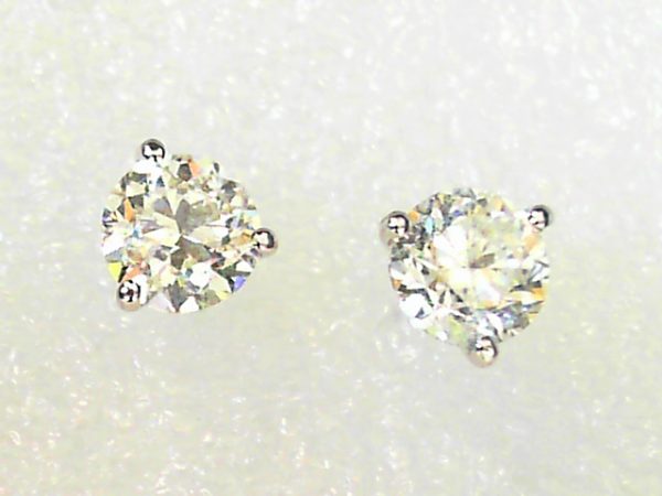 Lady's White 14 Karat Stud Earrings 2=3.01tw Round G/H SI3 Natural Diamonds - Image 2